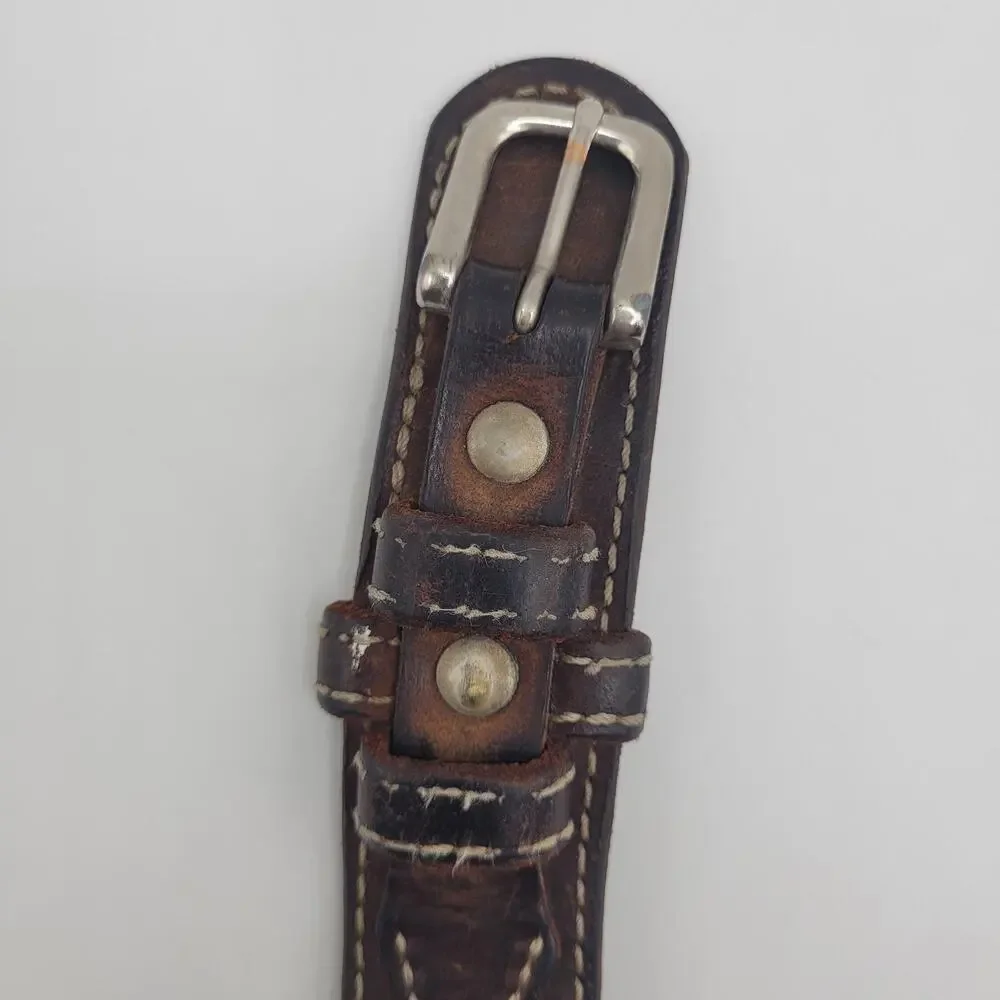 Brown Leather Belt 36 Western Contrast Stitch Double Keeper Casual Rugged Cowboy